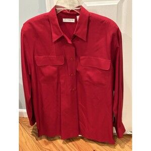 Vintage Liz Claiborne Red Long Sleeve 100% Silk Blouse Size M